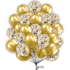 10 inch Balloons Metallic Gold and Gold Confetti Balloons Colorful Party Balloons For Birthday Wedding Baby Shower Party Decoration Supplies 50 Pieces