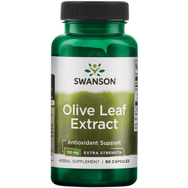 Swanson Olive Leaf Extract Capsules with 20% Oleuropein - Provides Immune Support, Promotes Cardiovascular System Health, and Supports Healthy Blood Pressure - (60 Capsules, 750mg Each)