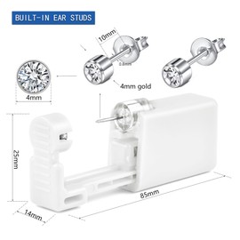 AceFun Ear Piercing Set Silver, Disposable Ear Piercing Gun Kit with 4 Pieces UV Pad Claw Design Self-Piercing Gun and Integrated Stud Earrings 3 mm 4 mm for Women Men for Ear Piercing, Gemstone