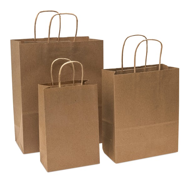 Prime Line Packaging 75 Pack Brown Gift Bags with Handles, Assorted Sizes Kraft Paper Merchandise Bags, Paper Shopping Bags for Small Business, Retail