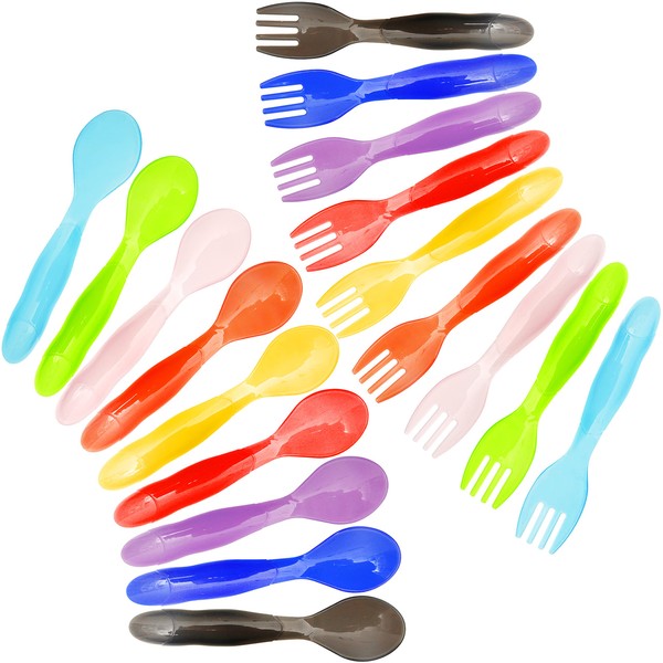 Youngever 18 Pcs Plastic Toddler Utensils, Plastic Kids Forks Kids Spoons, Kids Cultery, Large Size, Top Dishwasher Safe, Set of 9 in 9 Rainbow Colors