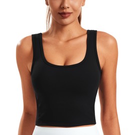 Longline Sports Bras for Women Workout Tops Padded Athletic Yoga Crop Tank Top with Built in Bra Black