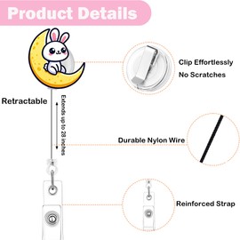 Easter Bunny Badge Reel,Funny Rabbit Badge Reel Holder, Work Badge Holder Retractable Clip, Easter Gifts for Office Worker, Doctor, Nurses,Teacher, Students and Children Party Supplies