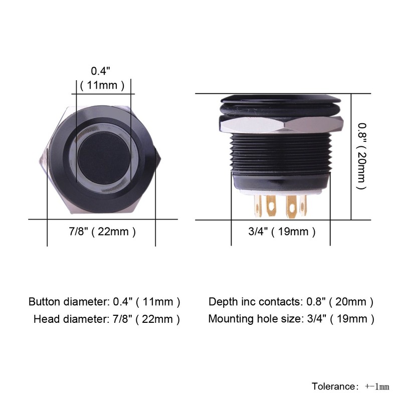 Ulincos Momentary Push Button Switch U19D1 1NO SPST Black Metal