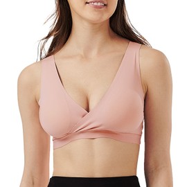 Mamaway Silky Crossover Nursing Maternity Wireless Bra, Smooth, Soft, Cooling, No Buckle, No Show for Sleeping Breastfeeding Pink