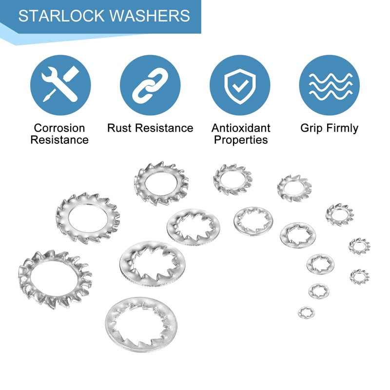 sourcing map 400Pcs External and Internal Tooth Washers Assortment Kit,