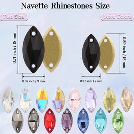 Horse Eye Rhinestones Flatback Sew on Rhinestone with 2 Holes 36pcs 9x18mm Glass Navette Shape Rhinestones for Crafts Project,Clothes,Costume,Shoes,Bags,Gold