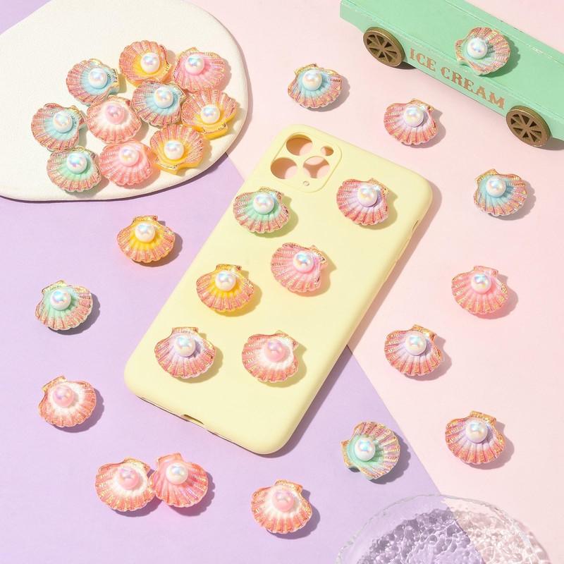LiQunSweet 30Pcs Colorful Shell Charm, Opaque Resin Cabochons, No Hole,
