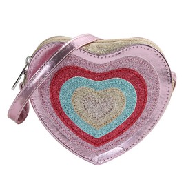 Milya DE Cute Girls PU Leather Shoulder Bag Heart Shaped Bow Princess Mini Bags Kids Cross Body Handbag Shoulder Bag, a-glitter