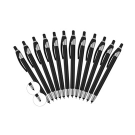 12 Pack Black Stylus with Ball Point Pen for Touchscreen Devices, 12 Pack, Black