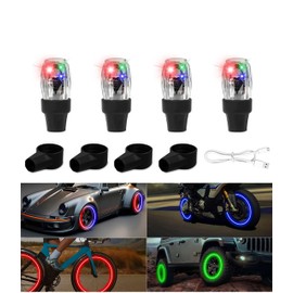 Tire Valve Light, Tire Valve Cap Lights, Glow in The Dark LED Tire Valve Lights, LED Colorful Wheel Lights, Waterproof Flash Light Tire Valve Cap Lamp for Car Truck Motorcycle Bike Lights (4 PCS)