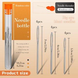 TLKKUE 12 Pcs/3 Sizes Large-Eye Blunt Needles, Stainless Steel Yarn Needle with Needle Threader, Tapestry Needle for Sewing Crochet Knitting Embroidery (Silver)