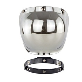 Motorcycle Retro Bubble Shield Visor PC Lens 3 Snap Helmet Windshield with Frame Set Sliver
