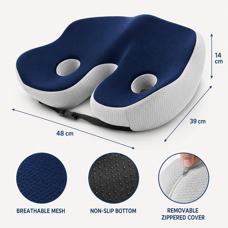 Ergonomic Memory Foam Seat Cushion with Adjustable Width & Dual