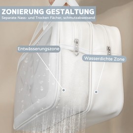 Transparent Wash Bag, Travel Cosmetic Bag, Dry Wet Separation Wash Bag, Portable Toiletry Bag, PVC Waterproof Toiletry Bag, Make Up Bag for Men and Women, White, L, Cosmetic bag