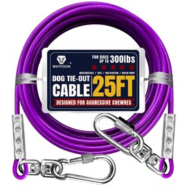 Tie Out Cable for Dogs Up to 300lbs,25ft Extra Strong 1000lbs Break Strength Tie-Out Tether Trolley Training Lead,Dog Run Cable for Yard Garden Park Camping Outside (Purple, 300lbs 25ft)