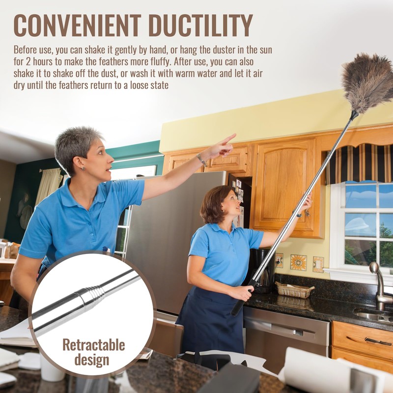 EukyPlace Retractable Feather Duster, 40-Inch Handheld Washable Dusters for Cleaning,
