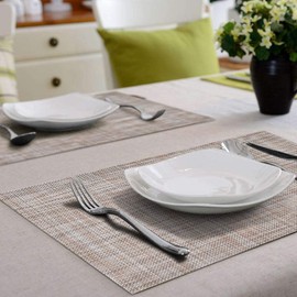 Newk Placemat, Crossweave Vinyl Woven Placemats, Non-Slip Insulation, Washable Placemats Set (8 Pieces Linen)