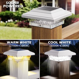 SIEDiNLAR 4x4 Solar Post Lights 50 Lumens 2 Modes, Post Caps Light Outdoor Waterproof for 4x4 Vinyl Wooden Posts, Fence Deck Garden Patio Decor, Warm/White Lighting (White, 6 Pack)