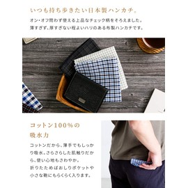 B-PLAID Handkerchief, Men's, Made in Japan, Set of 3, 5, Large Size, 18.9 x 18.9 inches (48 x 48 cm), Checkered Pattern, Quick Drying, Water Absorbent, Thin, Gift, Check 3 Pattern Set (Cremamber)