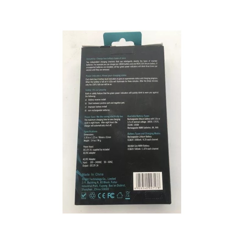 OLIGHT UNIVERSAL RECHARGEABLE BATTERY CHARGER LI-ION 18650,17670,16