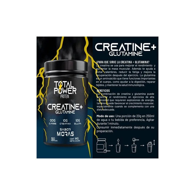Creatina Glutamina Total Power 1kg 50servicios Pre Entreno