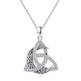 CHENGHONG Celtic Moon Necklace for Women 925 Sterling Silver Zircon Celtic Knot Moon Pendant Crescent Irish Necklace Trinity Knot Jewelry Gift for Men