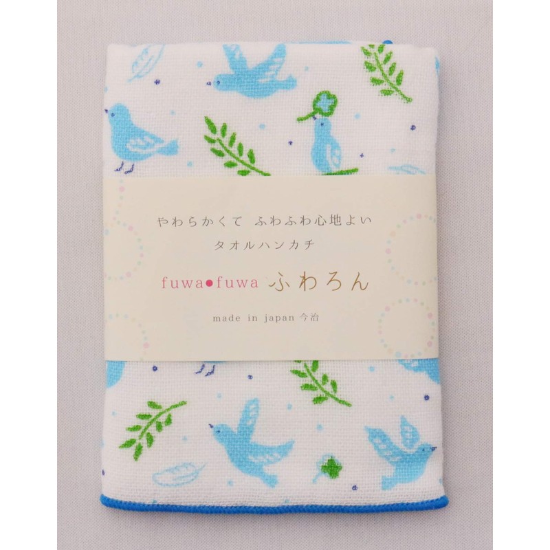 Kyoyu Blue Bird Hand Towel, 9.8 x 9.8 inches (25