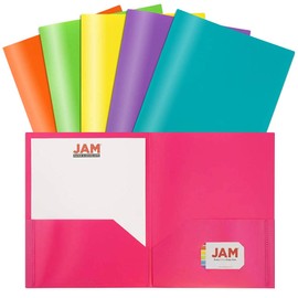 JAM PAPER Plastic 2 Pocket POP Folders - Durable School Folders - Assorted Fashion Colors - 6/Pack