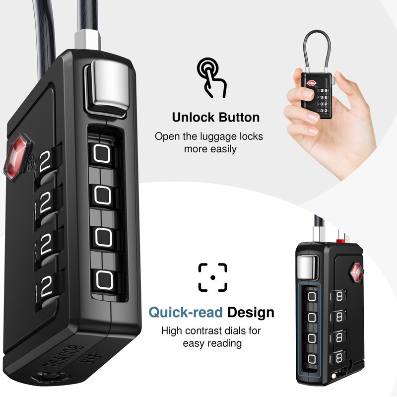 Puroma TSA Approved Luggage Travel Locks with Open Alert Indicator,