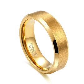 Greenpod 6MM 24K Gold Tungsten Carbide Engagement Rings Beveled Edge Matte Finish Wedding Band for Men Size 7.5