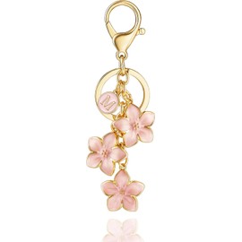 XGALBLA - Llavero con letra inicial de flor grande, color blanco, rosa/negro, para mujer, con dije de bolsa de flores, esmaltado, bolso de mano