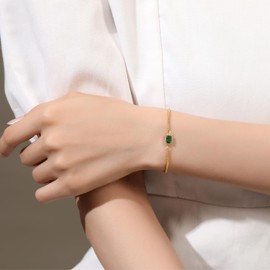 GexTyde Birthstone Bracelet for Women Gold Diamond Dainty Simple Link Bracelet, Emerald Green Birthstone Jewelry Mother's Day Gifts for Her Mom Wife