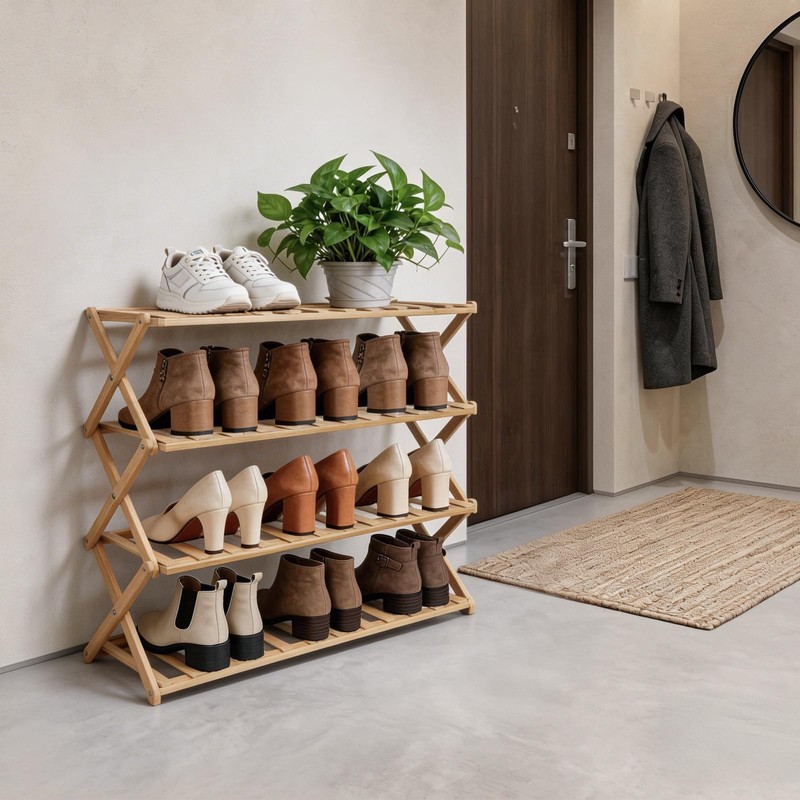 HGLuKGO 4-Tier Bamboo Folding Shoe Rack