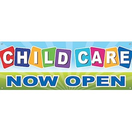 4 LESS CO 18x48 Inch CHILD CARE NOW OPEN Vinyl Banner Sign with Grommets bgb