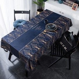 Coffee Table Cloths, Navy Blue Table Cloths Summer Tablecloths 55 x 71 Inch Gold Line Dining Table Cover Set Soft Tablecloth for Kitchen