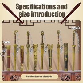5pcs Metal Sword Bookmark with Scabbard,Mini Sword Suitable for Reading,Sword Keychain,These Vintage Chinese Swords Make Unique Gifts for Book-Loving Gentlemen.