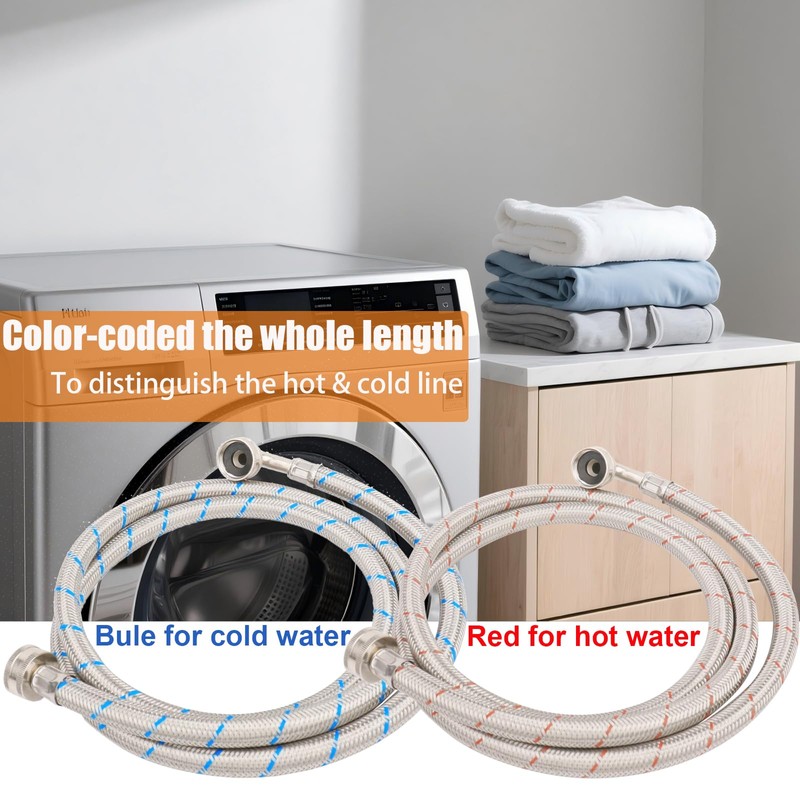 WHK 2 Pack 10ft Washing Machine Hoses Stainless Steel Washer