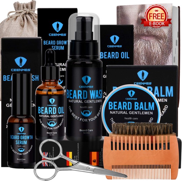 Beard Grooming Kit with Beard Oil Beard Wash Beard Balm Beard Growth Serum Unique Gifts Beard Growth Kit for Boyfriend