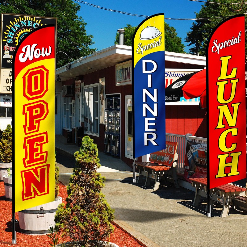 3 Pcs Swooper Restaurant Advertising Flags Now Open, Lunch and