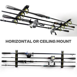 Fishing Rod Rack for Garage/Vehicle, Horizontal or Ceiling Wall Mounted Rubber Coated Fishing Pole Holders for 8/16 Rods or Combos