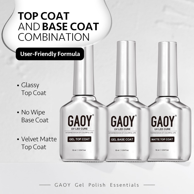 GAOY Gel Top Coat, Matte Top and Base Coat Set,