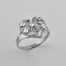 LA BLINGZ Sterling Silver Nugget Diamond-cut Heart Ring (Medium) (7.75)