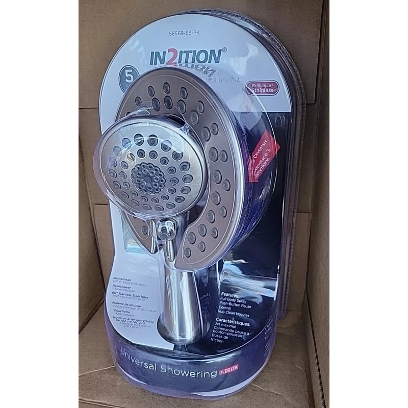 Delta 58569-SS-PK In2ition 2in1 5-Spray Dual Fixed Handheld ShowerHead Stainless