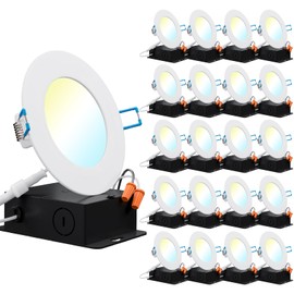 Sunco 20 Pack 4 Inch Ultra Thin LED Recessed Ceiling Lights Slim Selectable 2700K/3000K/3500K/4000K/5000K Dimmable 10W, Canless Wafer Thin with Jbox