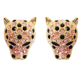 Navachi 18k Gold Plated Leopard Head Pink Crystal Az2695s Stud Earrings