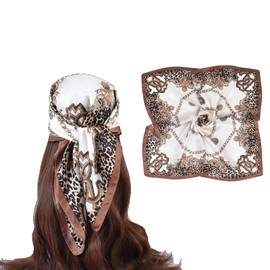 EIysee 27.5 Inches Silk Head Scarf for Women Satin Hair Scarf Silk Wrap Neck Square Scarves Feeling Scarf Boho Headwear(white-leopard print chain)