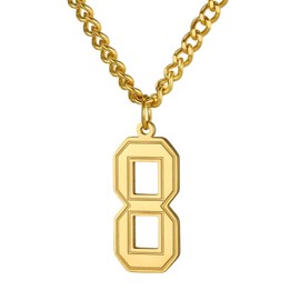 Lucky Number 8 Chain Necklaces For Men, Sport Lovers' 18k Gold Plated Digital Numbers Pendant For Athlete