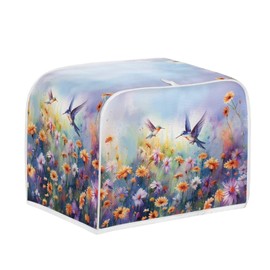 NETILGEN 4 Slice Toaster Cover Bread Machine Cover with Top Handle Design Kitchen Small Appliance Cover Dust Protection Stain Resistant Universal Size, Hummingbird Daisy Purple