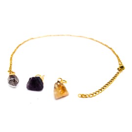 AB India Crafts Zodiac Sign Gift Set 3 Gemstone Pendant with Chain 18 K Gold-Plated in Om Jewellery Bag Protection Energy Happiness, Gemstone, Amethyst Citrine Herkimer Diamond amethyst Citrine